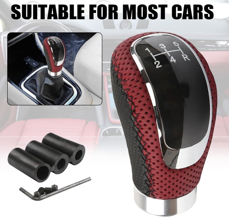 Osilly 5 Speed Shift Knob, Weighted Manual Gear Shifter Knobs, Leather Gear Shifting Handle, Automotive Manual Universal Transmission, Interior Automatic Parts (Black Red) - Image 4